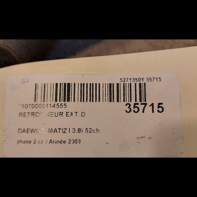 Retroviseur exterieur manuel droit occasion DAEWOO MATIZ I phase 2 01-2001->12-2004 0.8i 52ch 96323392 3