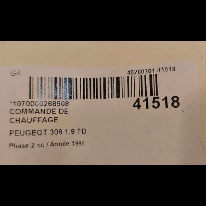 Commande de chauffage occasion PEUGEOT 306 Phase 2 04-1997->03-2002 1.9 TD 6451F2 3