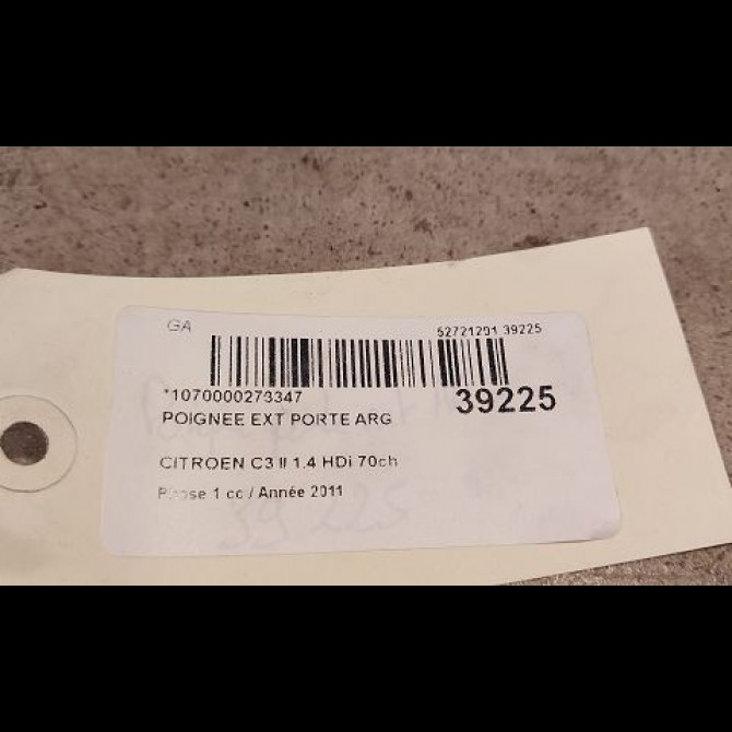 Poignee ext porte arg occasion CITROEN C3 II Phase 1 11-2009->02-2013 1.4 HDi 70ch 9101KH 2