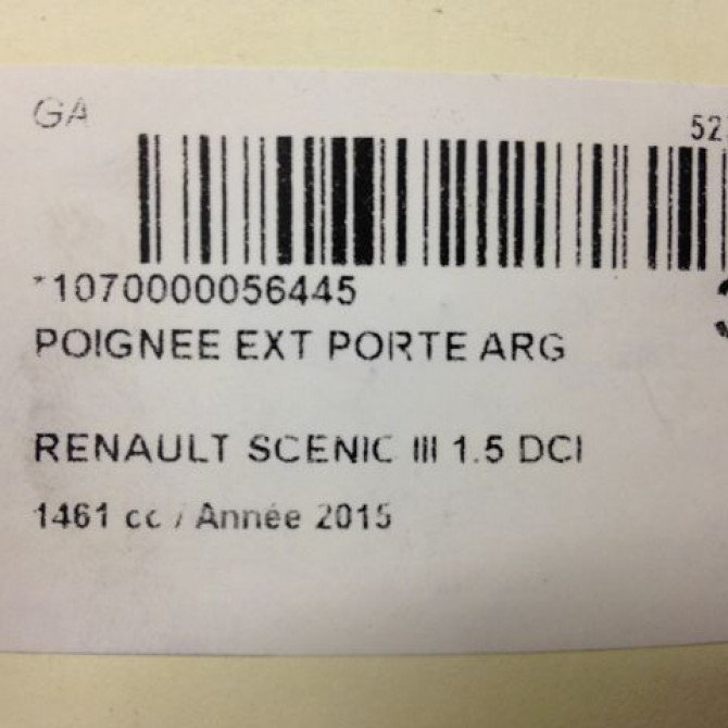 Poignee ext porte arg occasion RENAULT SCENIC III Phase 3 04-2013->... 1.5 DCI 110ch 806706656R 3