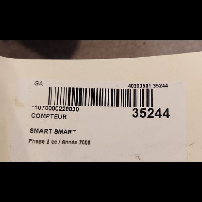 Compteur occasion SMART SMART CITY/FORTWO I SMART CITY/FORTWO I Phase 2 2002-03-01->2006-12-31 0.7i 61ch 10123V005000000 3