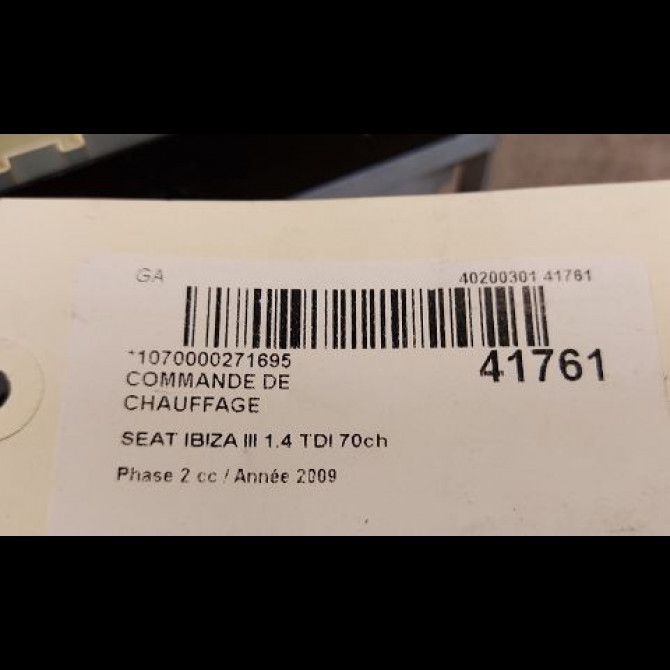 Commande de chauffage occasion SEAT IBIZA III Phase 2 03-2006->06-2009 1.4 TDI 70ch 3