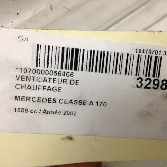 Ventilateur de chauffage occasion MERCEDES CLASSE A I Phase 2 03-2001->09-2004 A 170 CDI 1688200542 3