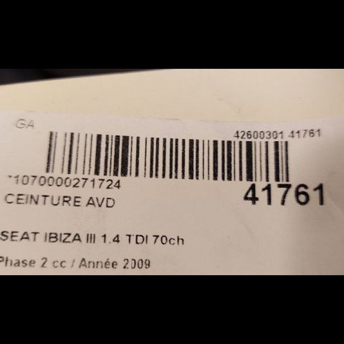 Ceinture avant droite occasion SEAT IBIZA III Phase 2 03-2006->06-2009 1.4 TDI 70ch 6L3857706LRAA 4