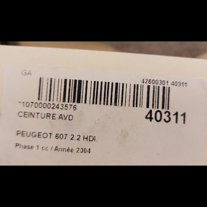 Ceinture avant droite occasion PEUGEOT 607 Phase 1 11-1999->09-2004 2.2 HDI 8974CC 5