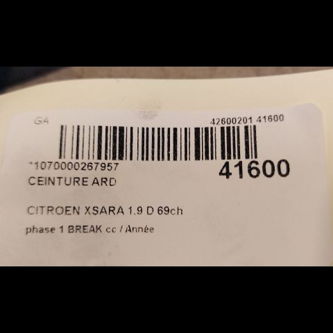 Ceinture arrière droite occasion CITROEN XSARA phase 1 BREAK 02-1998->09-2000 1.9 D 69ch 8973V4 3