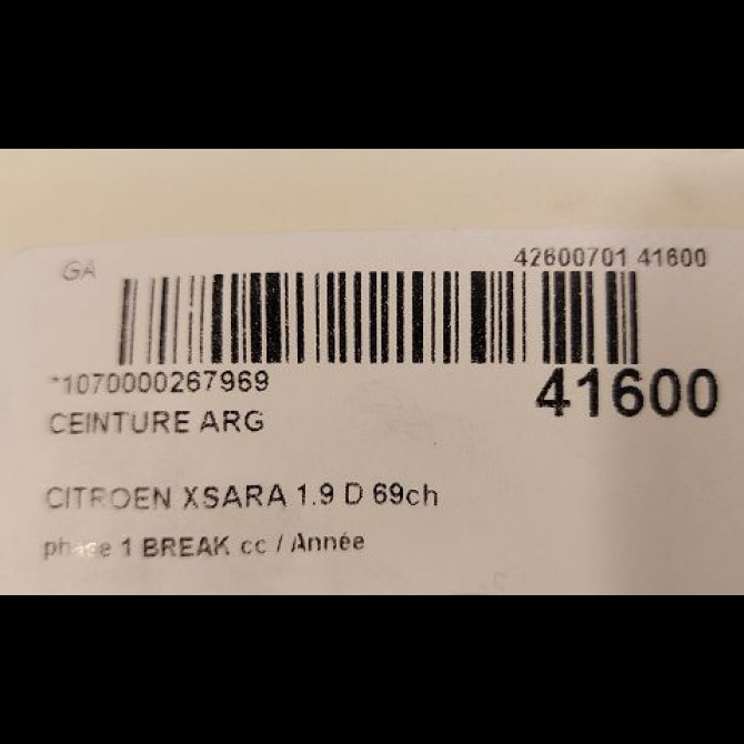 Ceinture arrière gauche occasion CITROEN XSARA phase 1 BREAK 02-1998->09-2000 1.9 D 69ch 8973V3 3