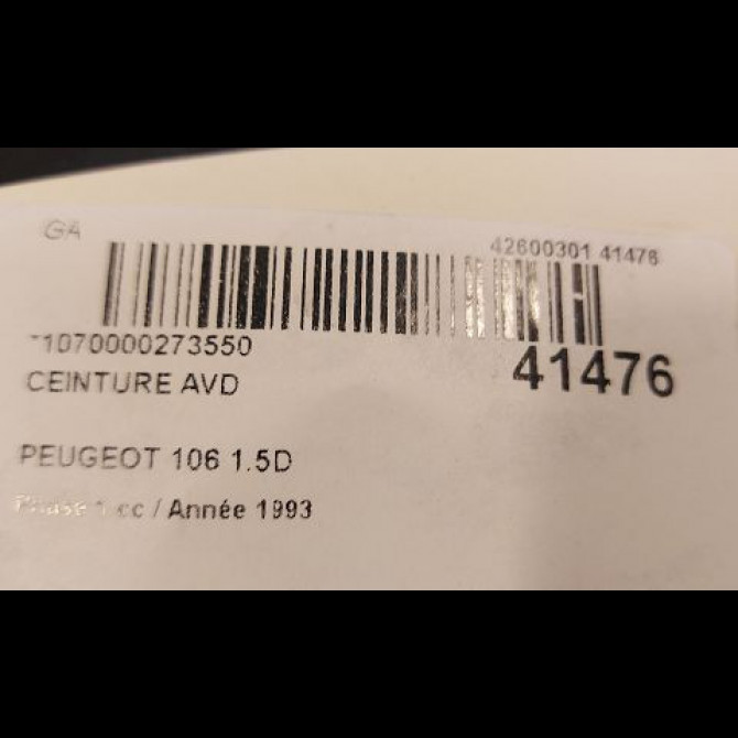 Ceinture avant droite occasion PEUGEOT 106 Phase 1 09-1991->04-1996 1.5D 3