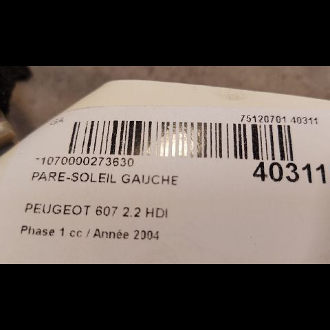 Pare-soleil gauche occasion PEUGEOT 607 Phase 1 11-1999->09-2004 2.2 HDI 8143KW 3