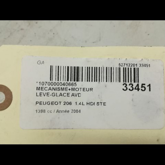 Mecanisme + moteur lève-glace avant droit occasion PEUGEOT 206 Phase 1 09-1998->03-2009 1.4 HDI 70ch 9222F7 5