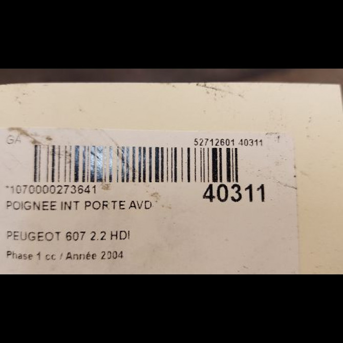 Poignee int porte avd occasion PEUGEOT 607 Phase 1 11-1999->09-2004 2.2 HDI 9329FC 2
