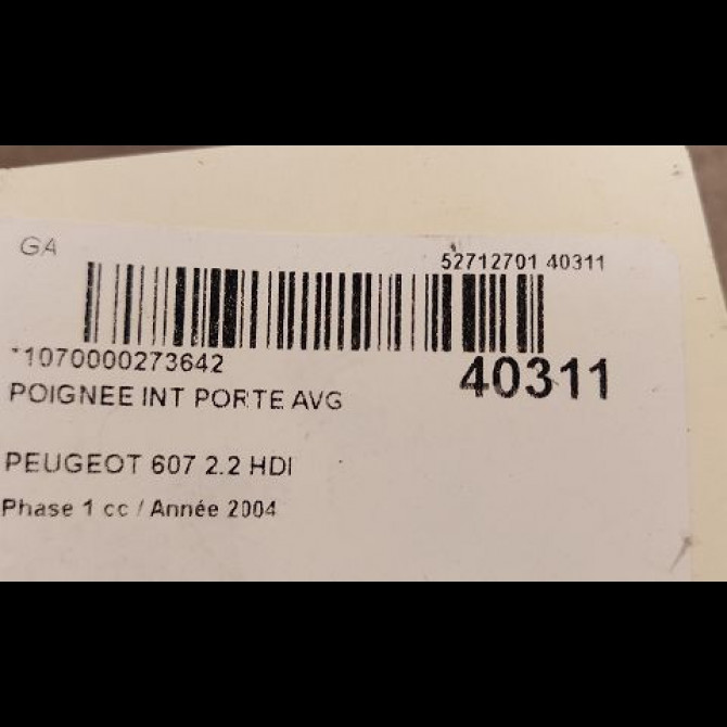 Poignee int porte avg occasion PEUGEOT 607 Phase 1 11-1999->09-2004 2.2 HDI 9329EZ 2