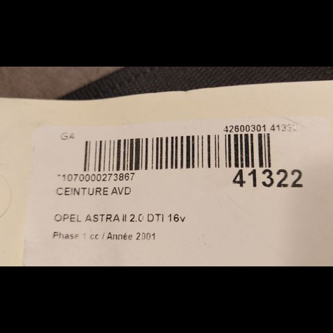 Ceinture avant droite occasion OPEL ASTRA II Phase 1 04-1998->09-2004 2.0 DTI 16v 100ch 24461876 3