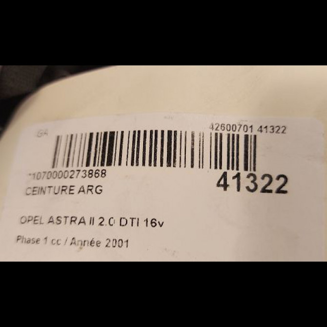 Ceinture arrière gauche occasion OPEL ASTRA II Phase 1 04-1998->09-2004 2.0 DTI 16v 100ch 90560645 3