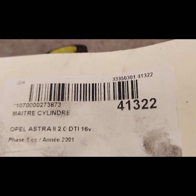 Maitre cylindre occasion OPEL ASTRA II Phase 1 04-1998->09-2004 2.0 DTI 16v 100ch 9193225 2