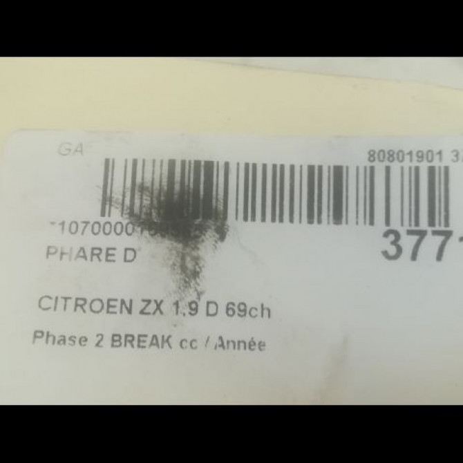 Phare droit occasion CITROEN ZX Phase 2 BREAK 07-1994->06-1998 1.9 D 69ch 95656544 3