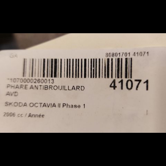 Phare antibrouillard avant droit occasion SKODA OCTAVIA II Phase 1 06-2004->10-2008 3