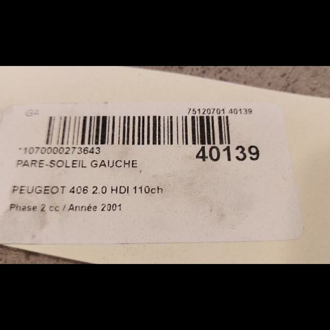 Pare-soleil gauche occasion PEUGEOT 406 Phase 2 04-1999->04-2004 2.0 HDI 110ch 8143GH 3