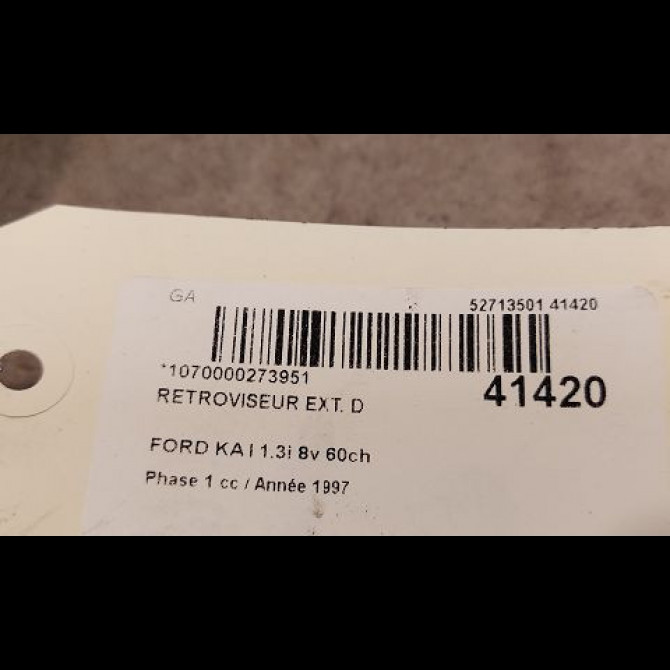 Retroviseur exterieur manuel droit occasion FORD KA I Phase 1 10-1996->10-2008 1.3i 8v 60ch 1108132 3