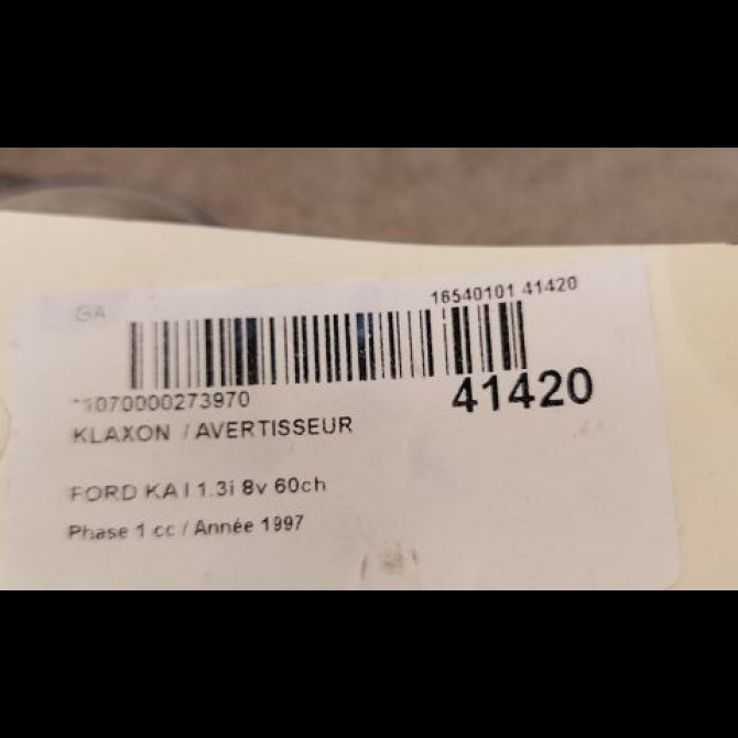 Klaxon  / avertisseur occasion FORD KA I Phase 1 10-1996->10-2008 1.3i 8v 60ch 1041542 3