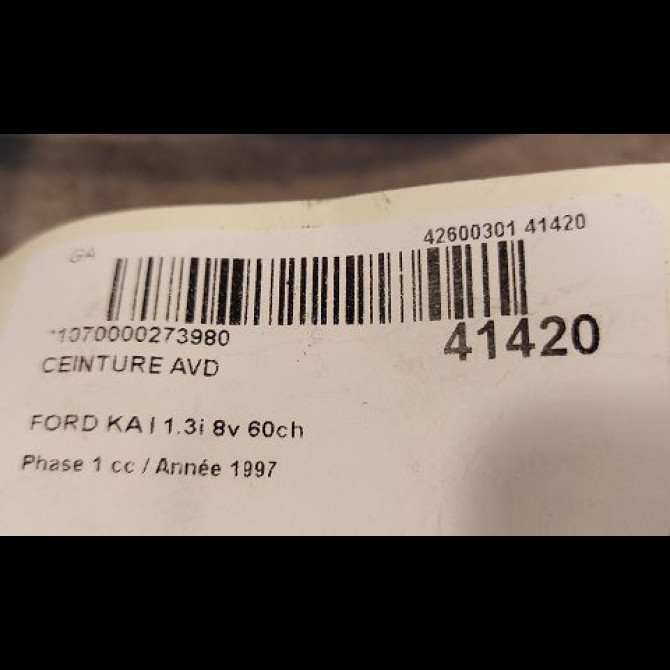Ceinture avant droite occasion FORD KA I Phase 1 10-1996->10-2008 1.3i 8v 60ch 1070278 4