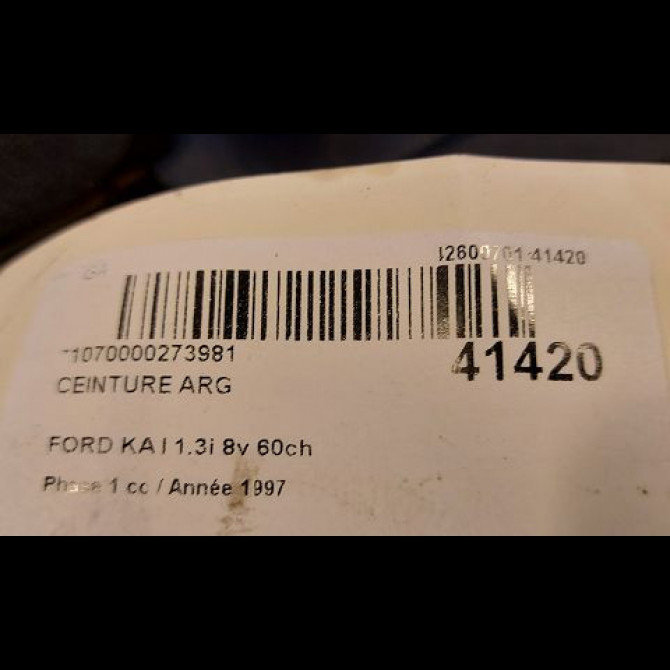 Ceinture arrière gauche occasion FORD KA I Phase 1 10-1996->10-2008 1.3i 8v 60ch 4
