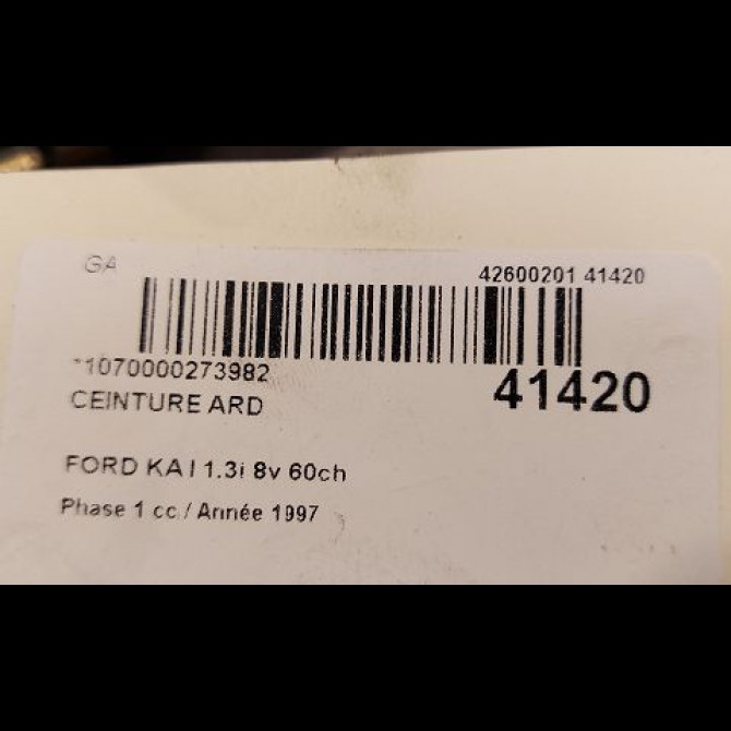 Ceinture arrière droite occasion FORD KA I Phase 1 10-1996->10-2008 1.3i 8v 60ch 4