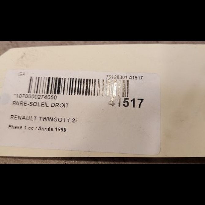 Pare-soleil droit occasion RENAULT TWINGO I Phase 1 04-1993->08-1998 1.2i 60ch 7700820869 3
