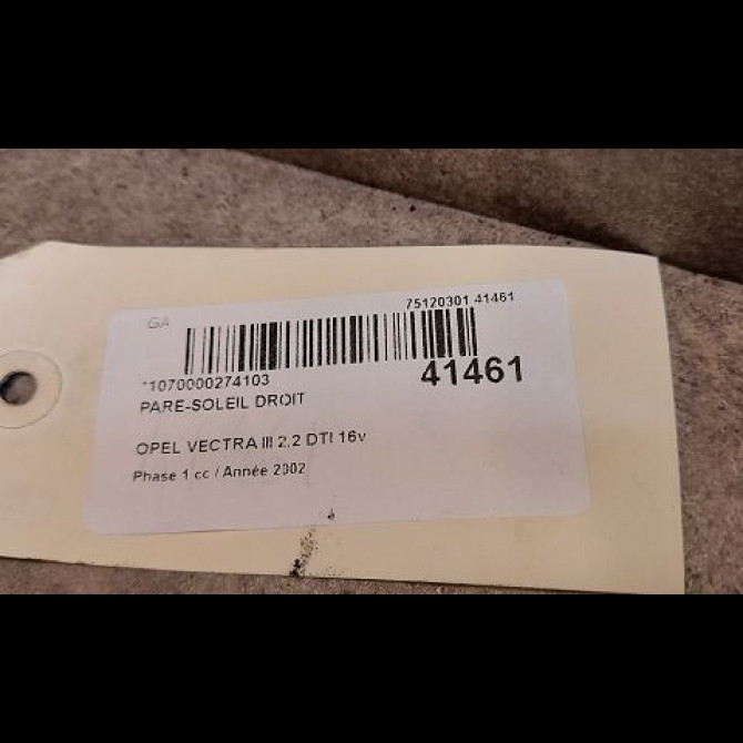 Pare-soleil droit occasion OPEL VECTRA III Phase 1 06-2002->10-2005 2.2 DTI 16v 125ch 93180916 3