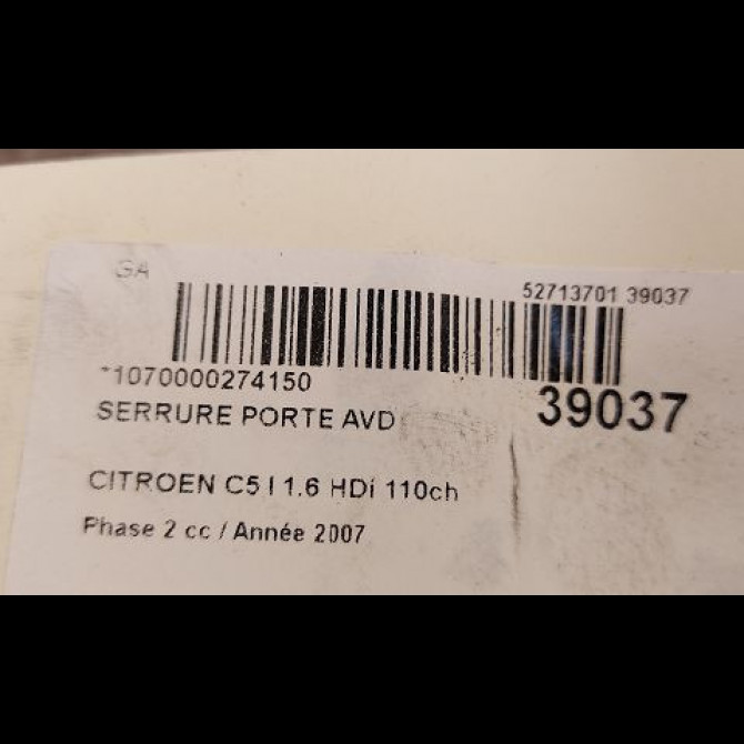 Serrure porte avd occasion CITROEN C5 I Phase 2 09-2004->06-2008 1.6 HDi 110ch 9136J9 3