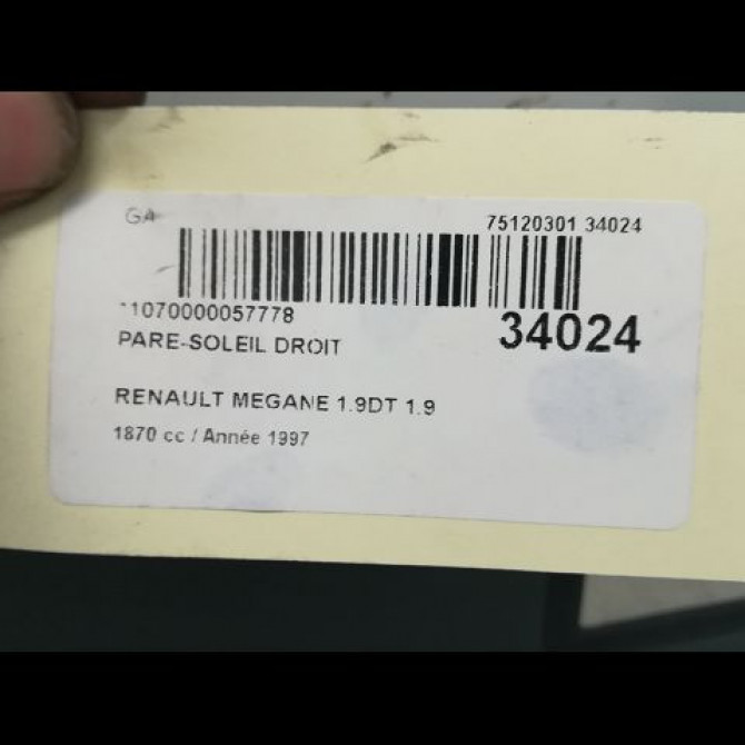 Pare-soleil droit occasion RENAULT MEGANE I Phase 1 11-1995->03-1999 1.9 DT 7700418753 3