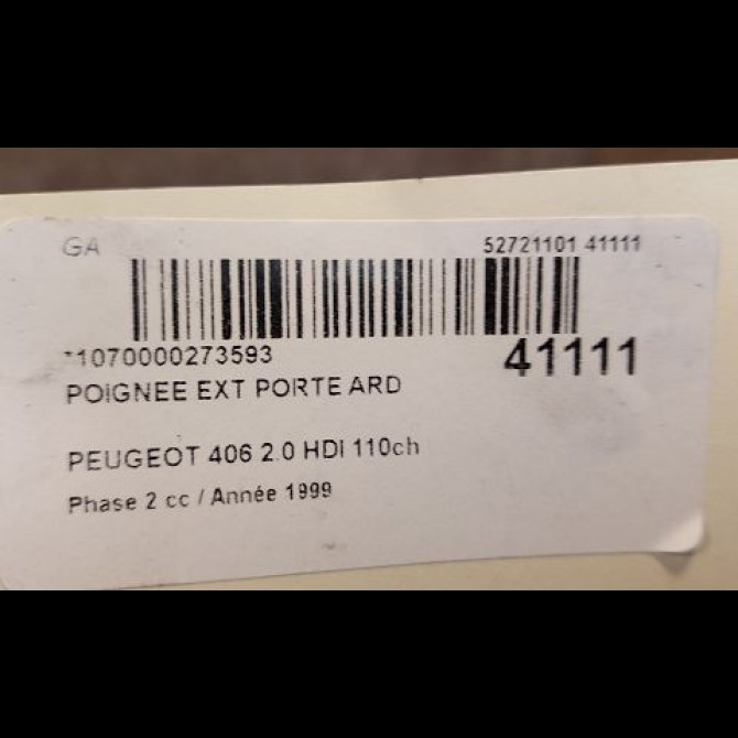 Poignee ext porte ard occasion PEUGEOT 406 Phase 2 04-1999->04-2004 2.0 HDI 110ch 9101H5 2