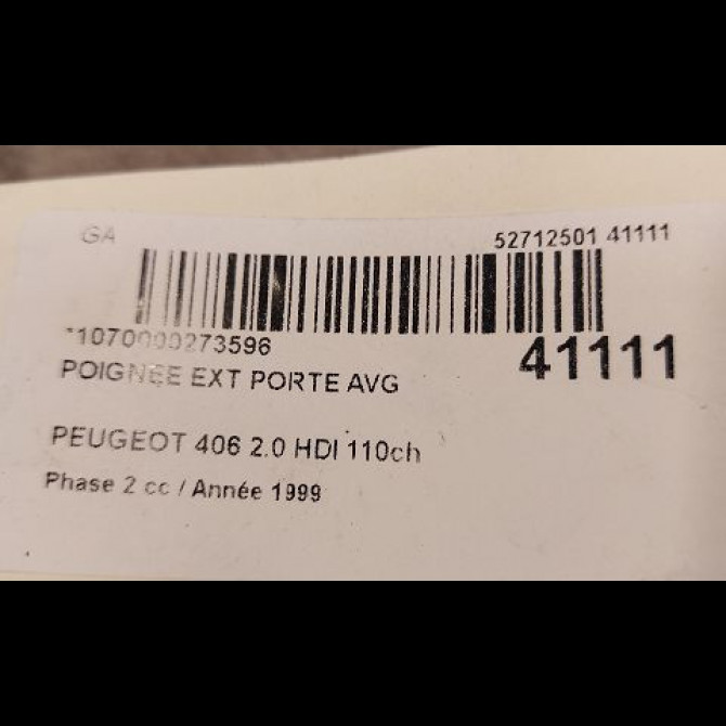 Poignee ext porte avg occasion PEUGEOT 406 Phase 2 04-1999->04-2004 2.0 HDI 110ch 9101H2 2