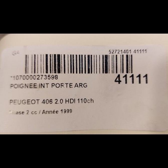 Poignee int porte arg occasion PEUGEOT 406 Phase 2 04-1999->04-2004 2.0 HDI 110ch 2