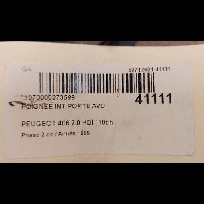 Poignee int porte avd occasion PEUGEOT 406 Phase 2 04-1999->04-2004 2.0 HDI 110ch 9143E8 2