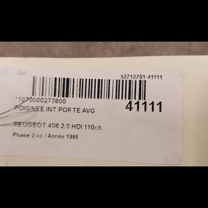 Poignee int porte avg occasion PEUGEOT 406 Phase 2 04-1999->04-2004 2.0 HDI 110ch 9143E7 2