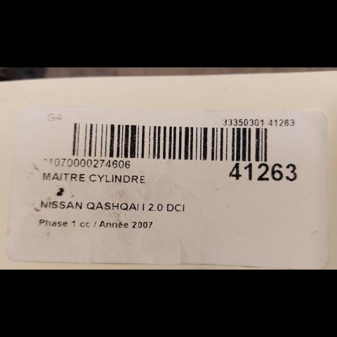 Maitre cylindre occasion NISSAN QASHQAI I Phase 1 01-2007->09-2010 2.0 DCI 150ch 46012JD80A 2