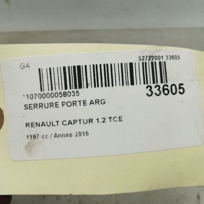 Serrure porte arg occasion RENAULT CAPTUR Phase 1 02-2013->... 1.2i 118 16V 805034742R 4