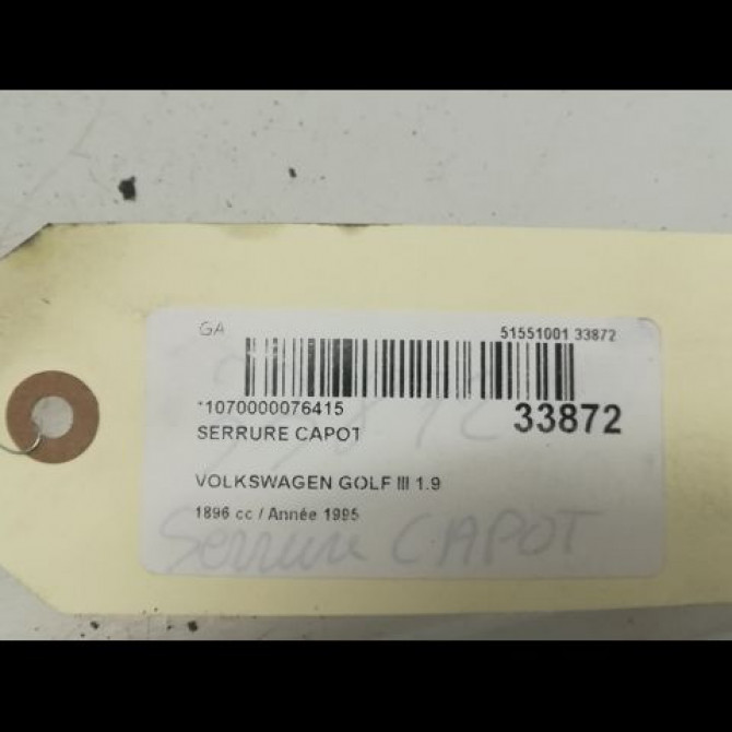 Serrure capot occasion VOLKSWAGEN GOLF III Phase 1 01-1992->12-1997 1.9 TDI 90ch 1H0823509B 4