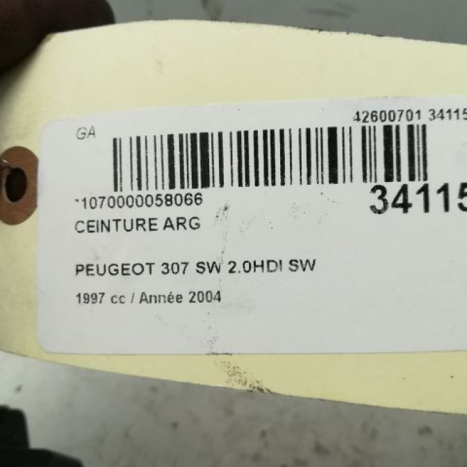 Ceinture arrière gauche occasion PEUGEOT 307 Phase 1 04-2001->06-2005 2.0 HDI 110ch 8974JT 3