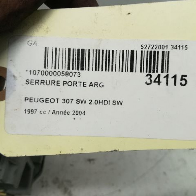 Serrure porte arg occasion PEUGEOT 307 Phase 1 04-2001->06-2005 2.0 HDI 110ch 9137A0 5
