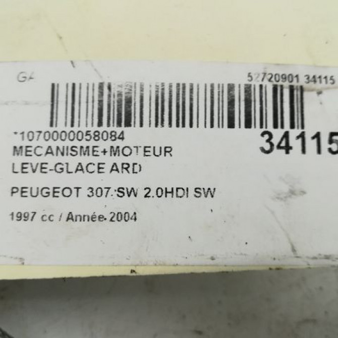 Mecanisme+moteur leve-glace ard occasion PEUGEOT 307 Phase 1 04-2001->06-2005 2.0 HDI 110ch 9224A4 5