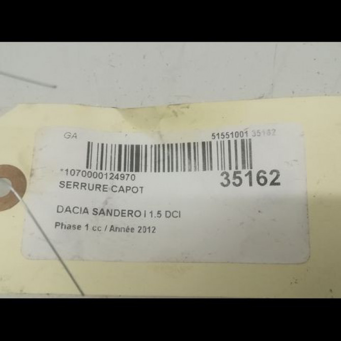 Serrure capot occasion DACIA SANDERO I Phase 1 06-2008->10-2012 1.5 DCI 90ch 6001547332 3