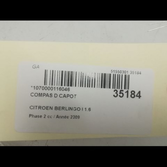 Compas d capot occasion CITROEN BERLINGO I Phase 2 11-2002->10-2010 1.6 HDi 75ch 791281 3