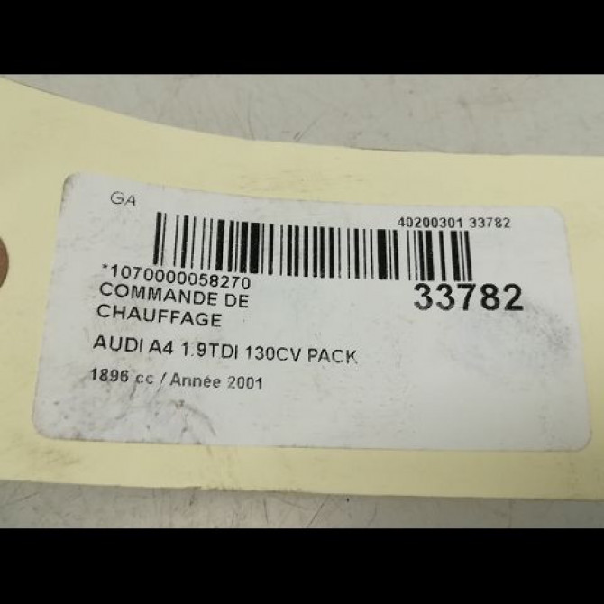 Commande de chauffage occasion AUDI A4 II Phase 1 01-2001->11-2004 1.9 TDi 101ch 4