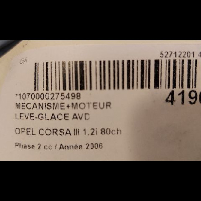 Mecanisme + moteur lève-glace avant droit occasion OPEL CORSA III Phase 2 08-2003->09-2006 1.2i 80ch 93186827 3