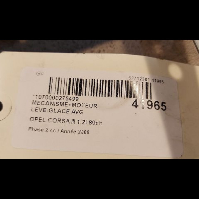 Mecanisme+moteur leve-glace avg occasion OPEL CORSA III Phase 2 08-2003->09-2006 1.2i 80ch 93186826 3