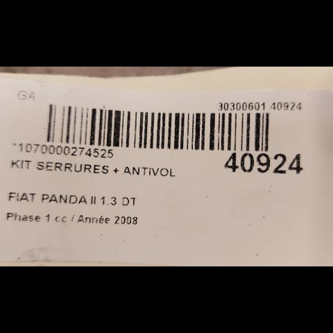 Kit serrures + antivol occasion FIAT PANDA II Phase 1 09-2003->12-2012 1.3 DT MULTIJET 16v 70ch 71749833 2