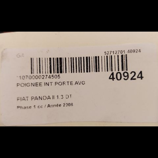 Poignee int porte avg occasion FIAT PANDA II Phase 1 09-2003->12-2012 1.3 DT MULTIJET 16v 70ch 71748208 2