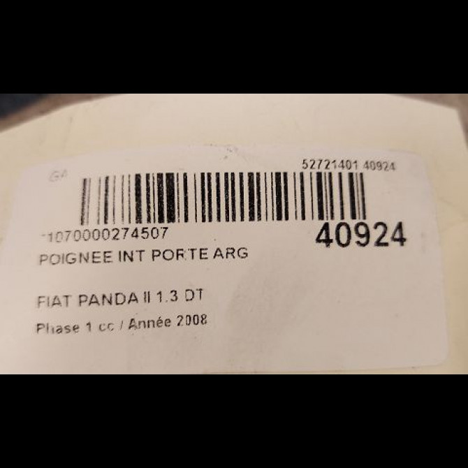 Poignee int porte arg occasion FIAT PANDA II Phase 1 09-2003->12-2012 1.3 DT MULTIJET 16v 70ch 71748208 2